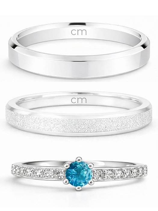 Par de Aliança Snow 3mm + Solitário Rapunzel Azul - Prata 950