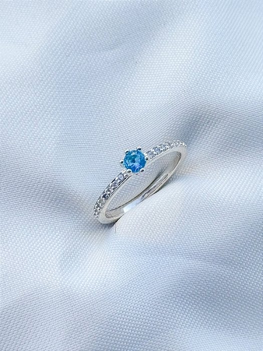 Anel Solitário Romantic Azul - Prata 950