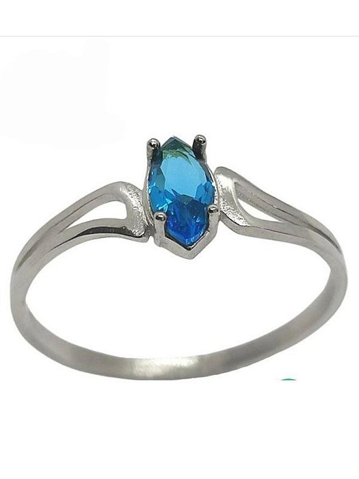 Anel Solitário Queen Azul - Prata 950