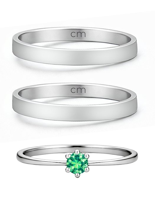 Par de Aliança Holanda 2mm + Solitário Verde- Aço Inox