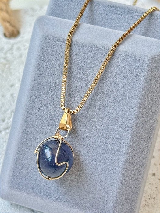 Colar Pedra da Estrela Dourado - Aço Inox