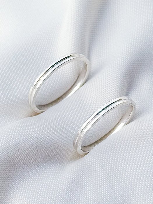 Par de Aliança friso 2mm - Prata 950