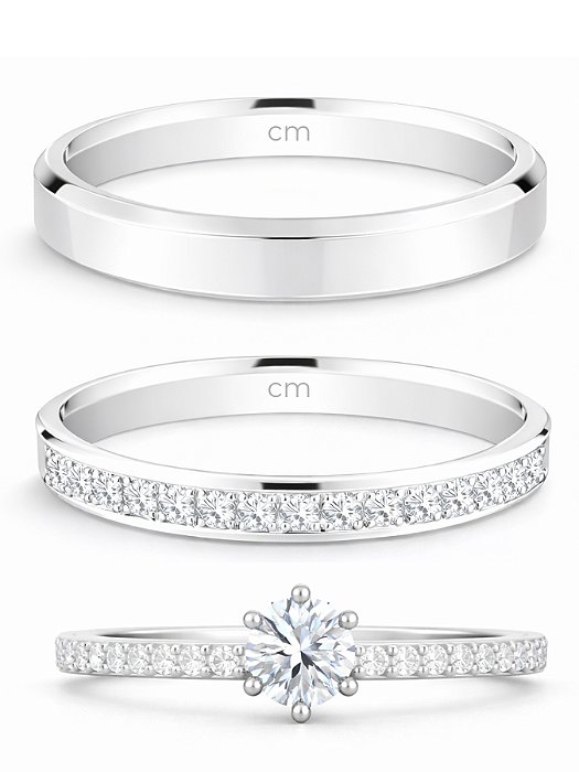 Par de Aliança Jessy + Solitário Crown - Prata 950