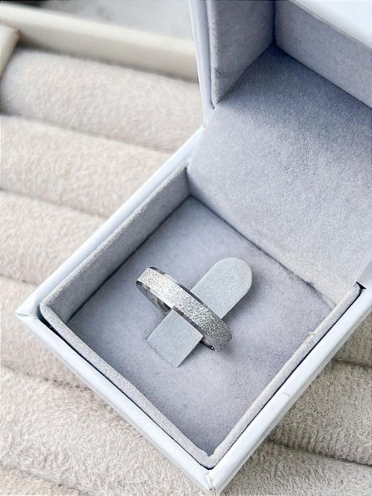 Anel Aliança Diamantada com Lateral Chanfrada - Aço Inox (Unidade)