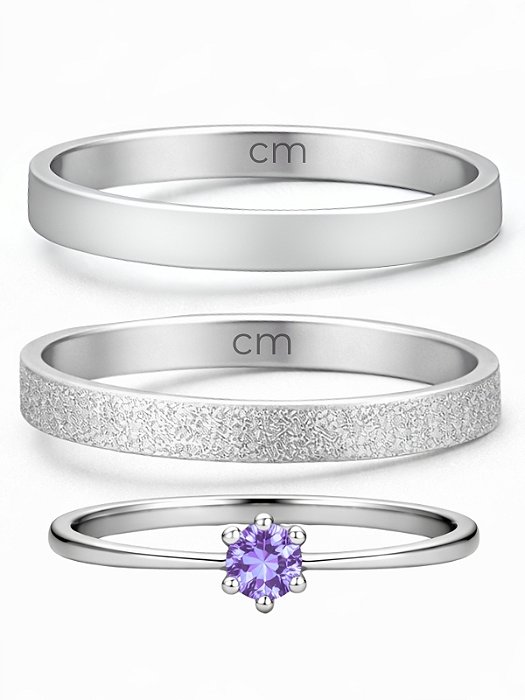 Par de Aliança Snow 2mm + Solitário Roxo - Aço Inox