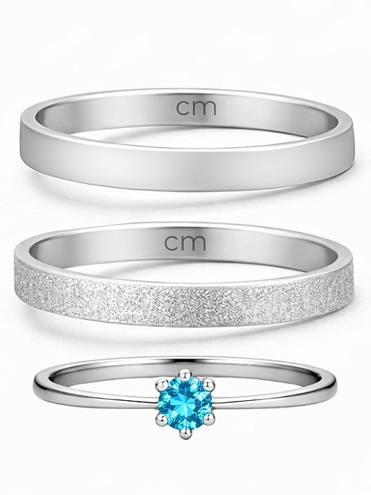 Par de Aliança Snow 2mm + Solitário Azul - Aço Inox