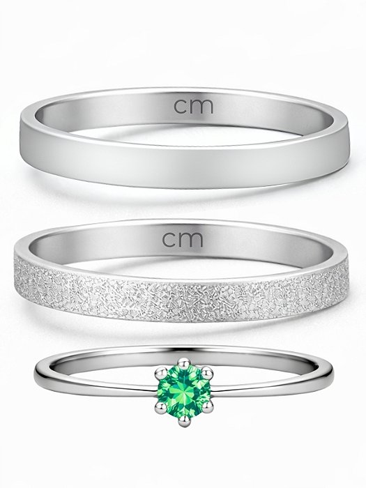 Par de Aliança Snow 2mm + Solitário Verde - Aço Inox