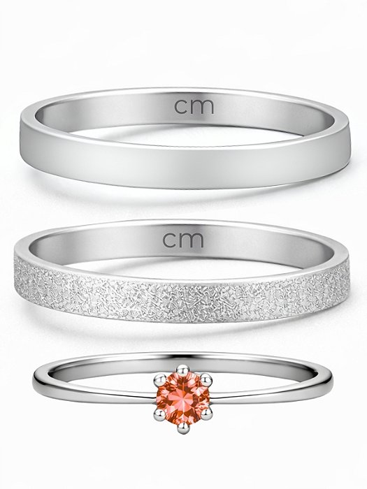 Par de Aliança Snow 2mm + Solitário Vermelho - Aço Inox