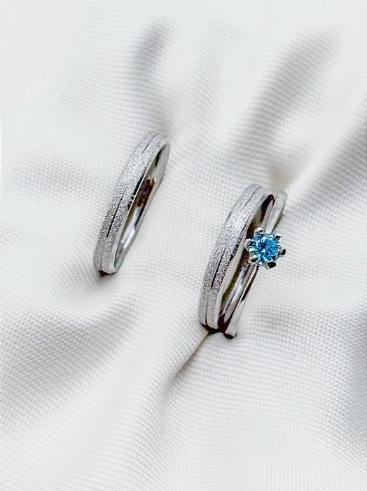 Par de Aliança Joy 3mm + Solitário Azul - Aço Inox