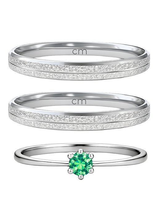 Par de Aliança Joy 3mm + Solitário Verde - Aço Inox