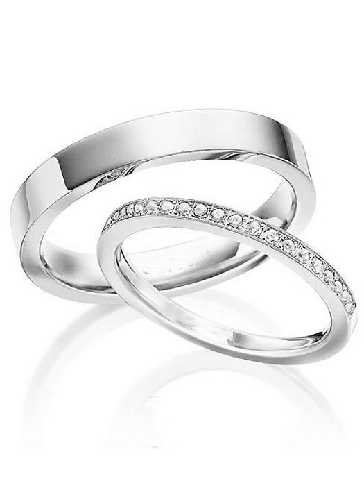 Par de aliança Polônia 4mm  com pedra- Prata 950