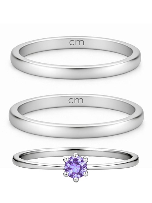 Par de Alianças Julieta 2mm + Solitário Roxo - Aço inox