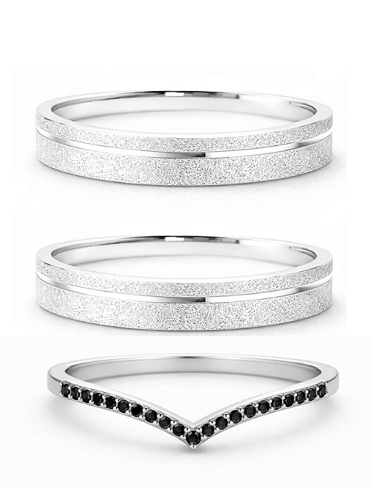 Par de Aliança Delicate 3mm + Aparador V Black - Prata 950