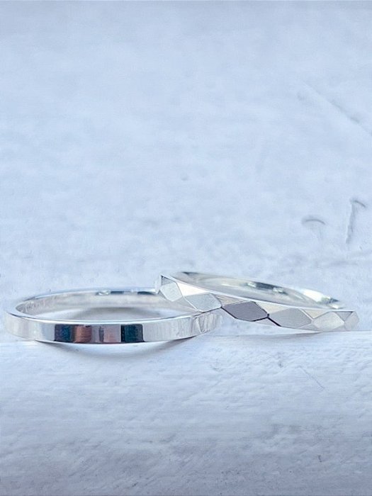 Par de aliança Rubi 2mm - Prata 950