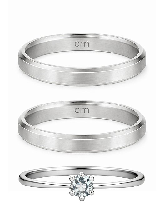 Par de Aliança Chanfrada + Solitário Cristal - Aço Inox