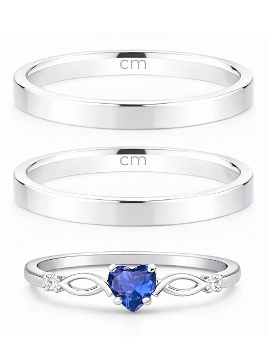 Par de Aliança Holanda 2mm + Solitário Love Azul Royal - Prata 950