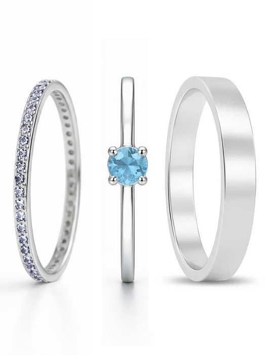 Par de aliança Polônia com pedra 3mm + Solitário Azul - Prata 950