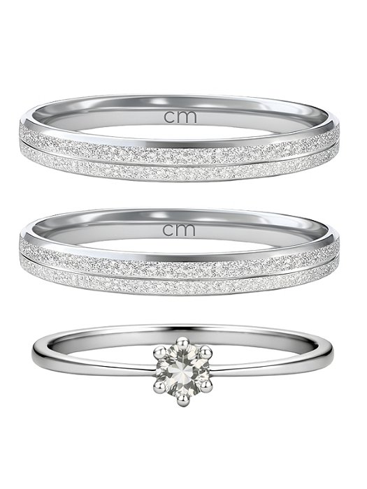 Par de Aliança Joy 3mm + Solitário Cristal - Aço Inox