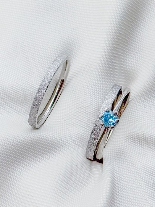 Par de Aliança diamantada 2mm + solitário Azul - Aço Inox