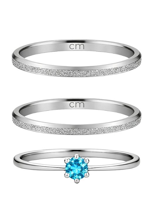 Par de aliança diamantada lover 2mm + Solitário Azul - Aço Inox