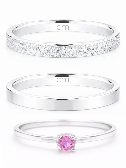 Par de Aliança Snow White 2mm + Solitário Rosa - Prata 950