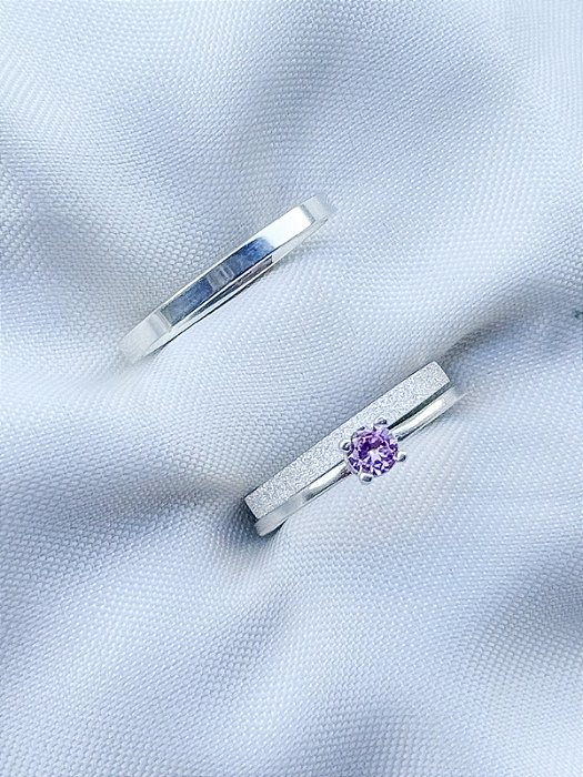 Par de Aliança Snow White 2mm + Solitário Rosa - Prata 950