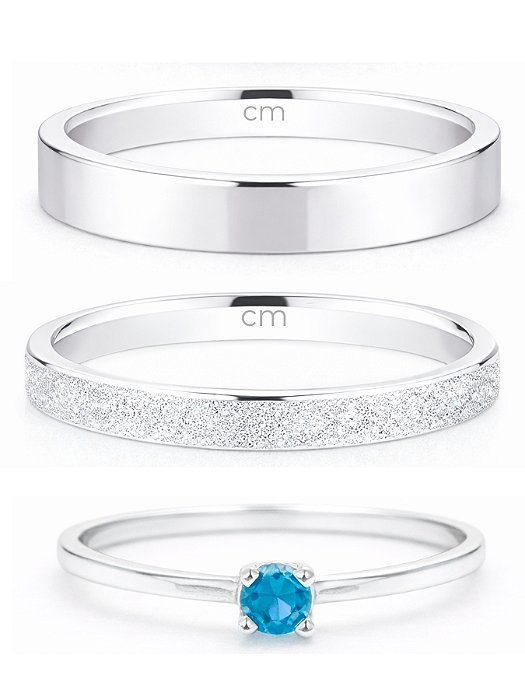 Par de Aliança Maldivas Diamantado 2mm + 3mm + Solitário azul Claro - Prata 950