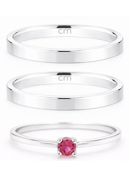 Par de Aliança Holanda 2mm + Solitário Encanto Rosa Escuro- Prata 950