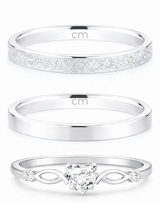 Par de Aliança Snow White 2mm + Solitário Love Cristal - Prata 950