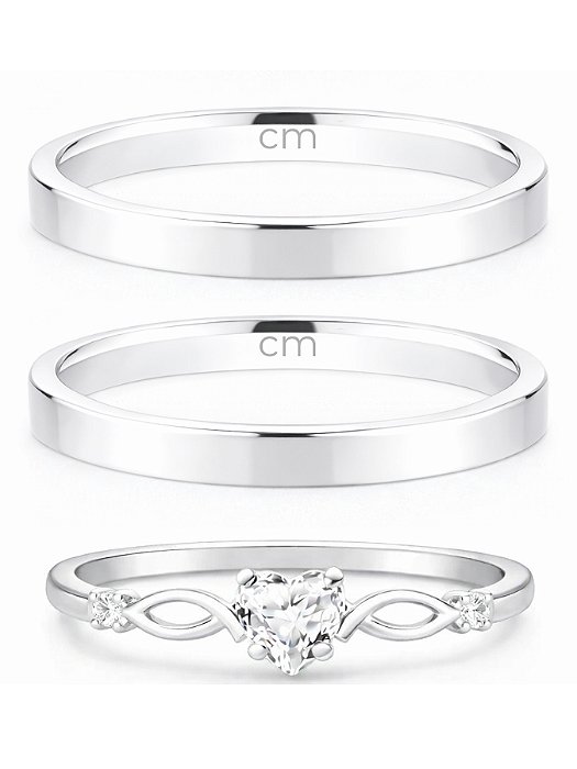 Par de Aliança Holanda 2mm + Solitário Love Cristal - Prata 950