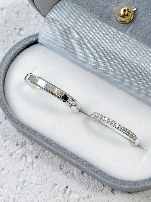 Par de Aliança França Cristal com pedra - Prata 950