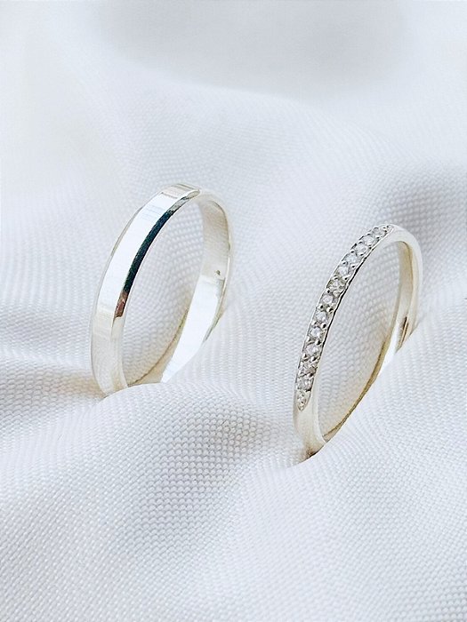 Par de Aliança França Cristal com pedra - Prata 950