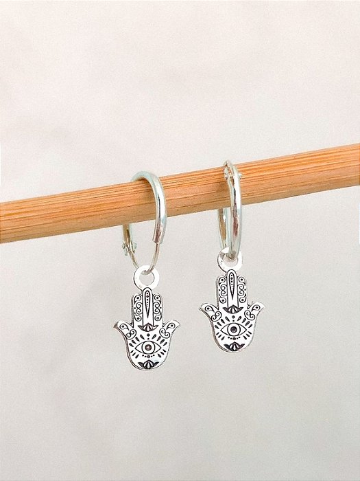 Brinco Argola Mão Hamsa - Prata 925