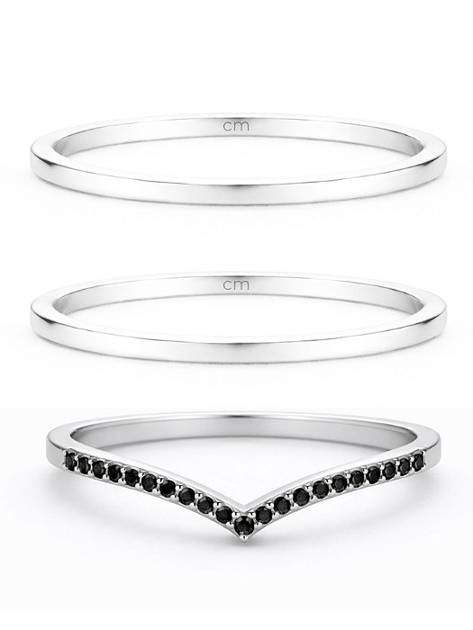 Par de Aliança Holanda 1,5mm + Solitário Cravejado V Preto - Prata 950