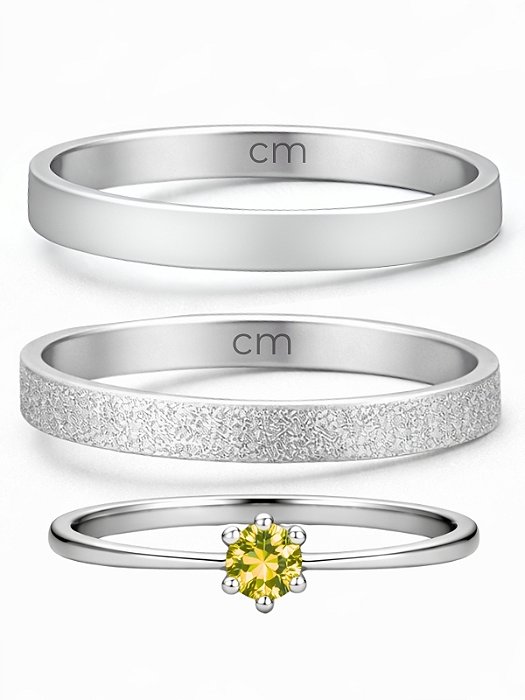 Par de Aliança Snow 2mm + Solitário Amarelo - Aço Inox