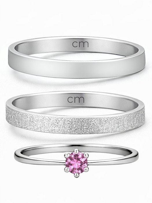 Par de Aliança Snow 2mm + Solitário Rosa - Aço Inox