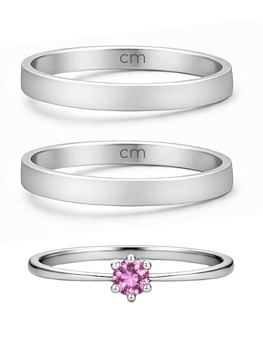 Par de Aliança Holanda 2mm + Solitário Rosa - Aço Inox