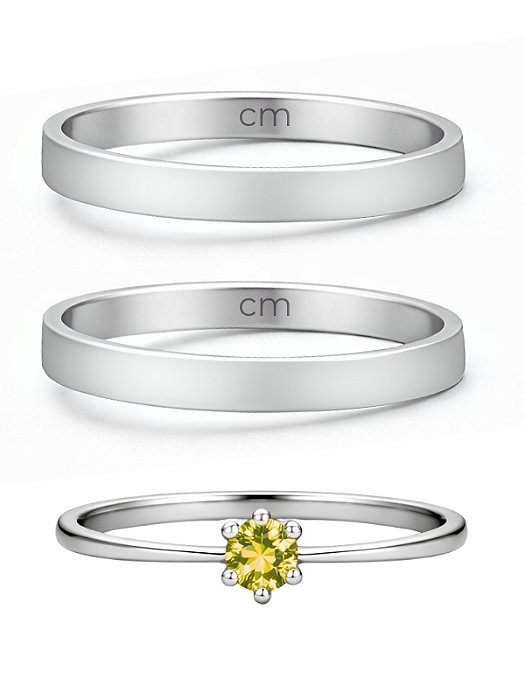 Par de Aliança Holanda 2mm + Solitário Amarelo - Aço Inox