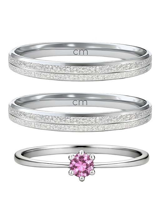 Par de Aliança Joy 3mm + Solitário Rosa - Aço Inox