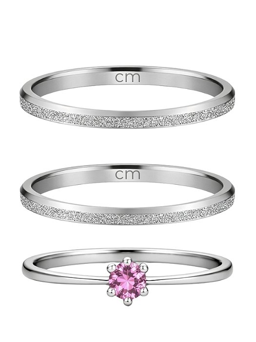 Par de aliança diamantada lover 2mm + Solitário Rosa - Aço Inox