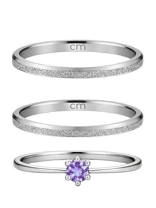 Par de aliança diamantada lover 2mm + Solitário Roxo - Aço Inox