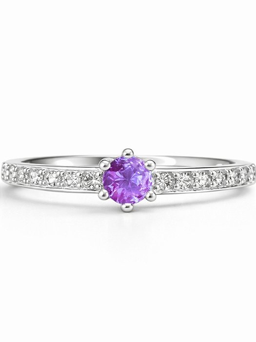 Anel Solitário Rapunzel Roxo - Prata 950