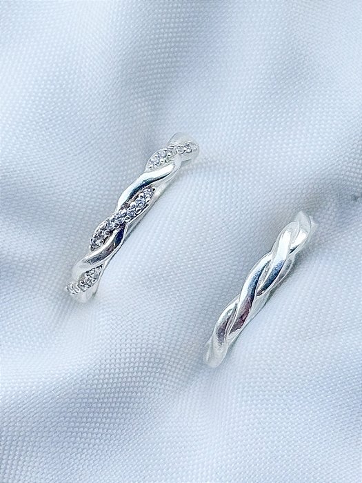 Par de Aliança Mônaco com pedra - Prata 950