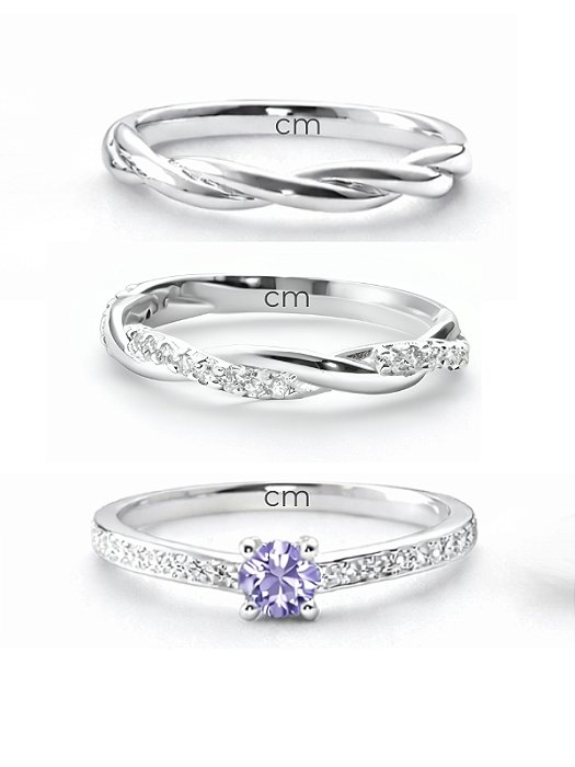 Par de Aliança Mônaco com pedra + Solitário Romantic Roxo - Prata 950