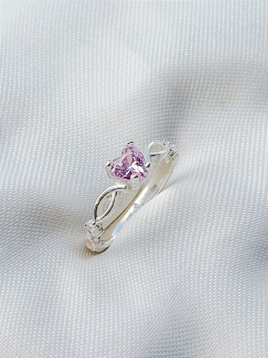 Anel Solitário Love Rosa Claro - Prata 950