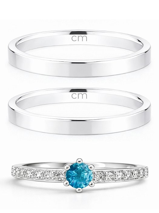 Par de Aliança Holanda 2mm + Solitário Romantic Azul - Prata 950