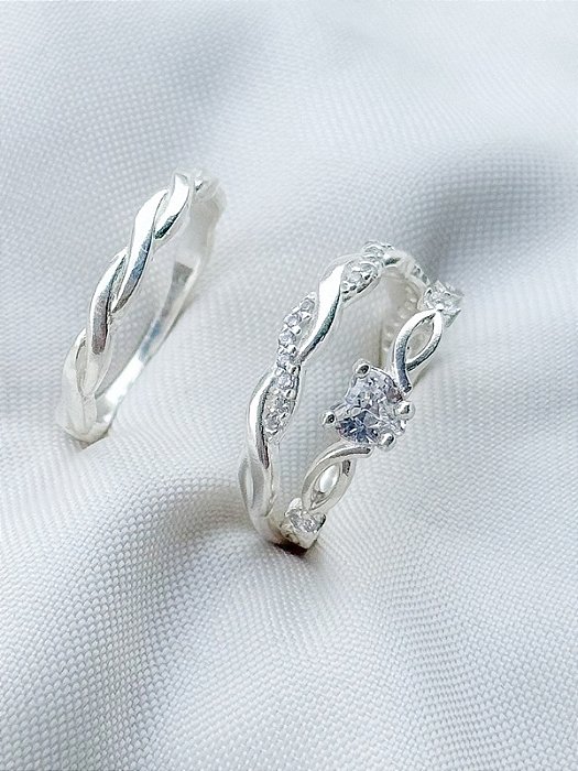 Par de Aliança Mônaco com pedra + Solitário Love Cristal - Prata 950