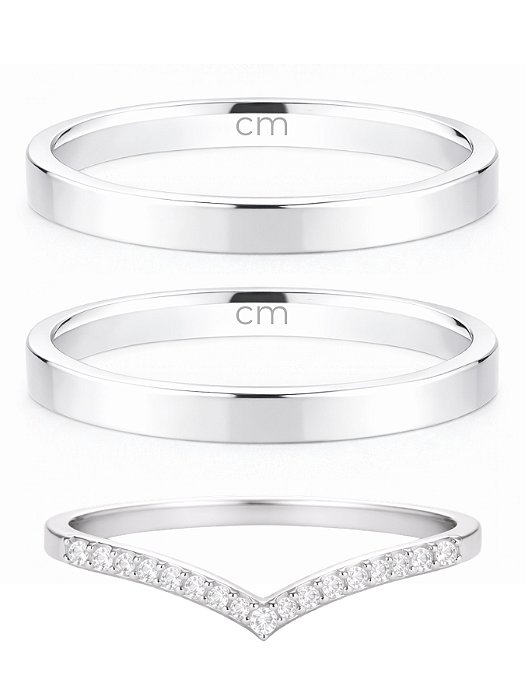 Par de Aliança Holanda 2mm + Solitário cravejado em V - Prata 950