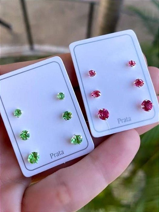 Trio brinco ponto de luz (Escolher a cor) - Prata 925