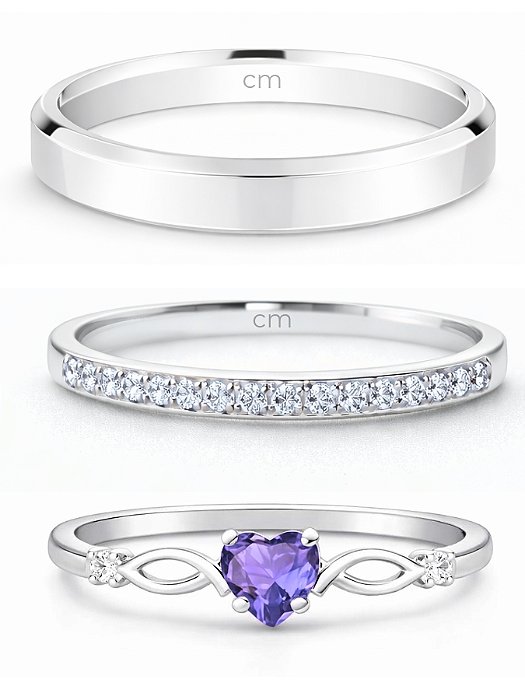 Par de Aliança França Cristal com pedra + Solitário Love Roxo - Prata 950